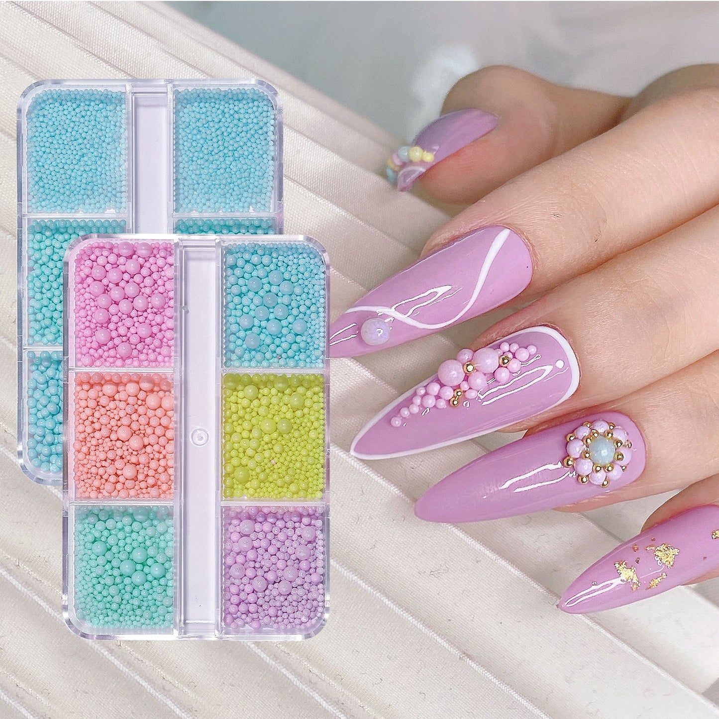 NZJ019 Hot Sale Mix Sizes Candy Color 3D Mermaid Jewelry Round Beads Nail Charms Rhinestones Nail Art Plastic Beads