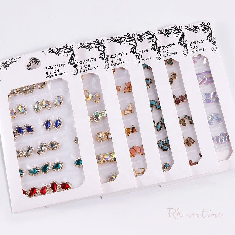 NDE008  ForLife 6 Grid Pack Flatback Nail Art Crystal Rhinestones Decorations 3d Alloy Retro Nail Accessories