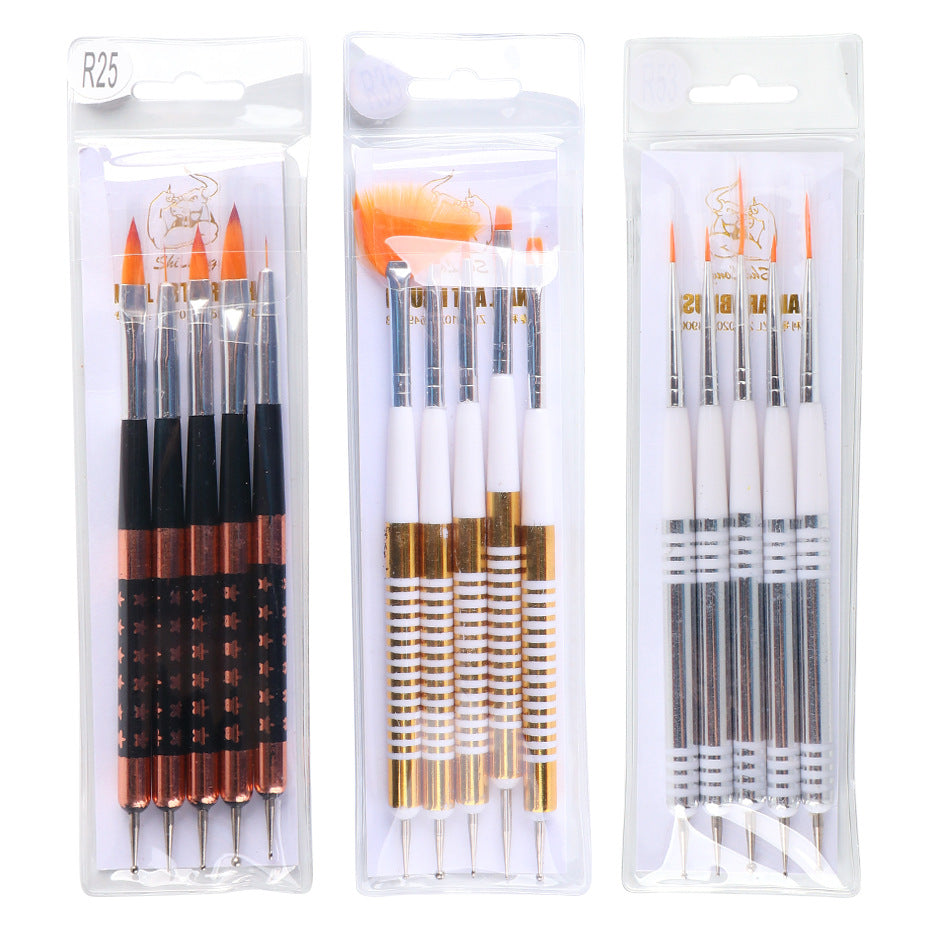 NBR044  Nail art tool brush 5pcs/pack multi-functional nail drawing line color pen carving flower painting pen