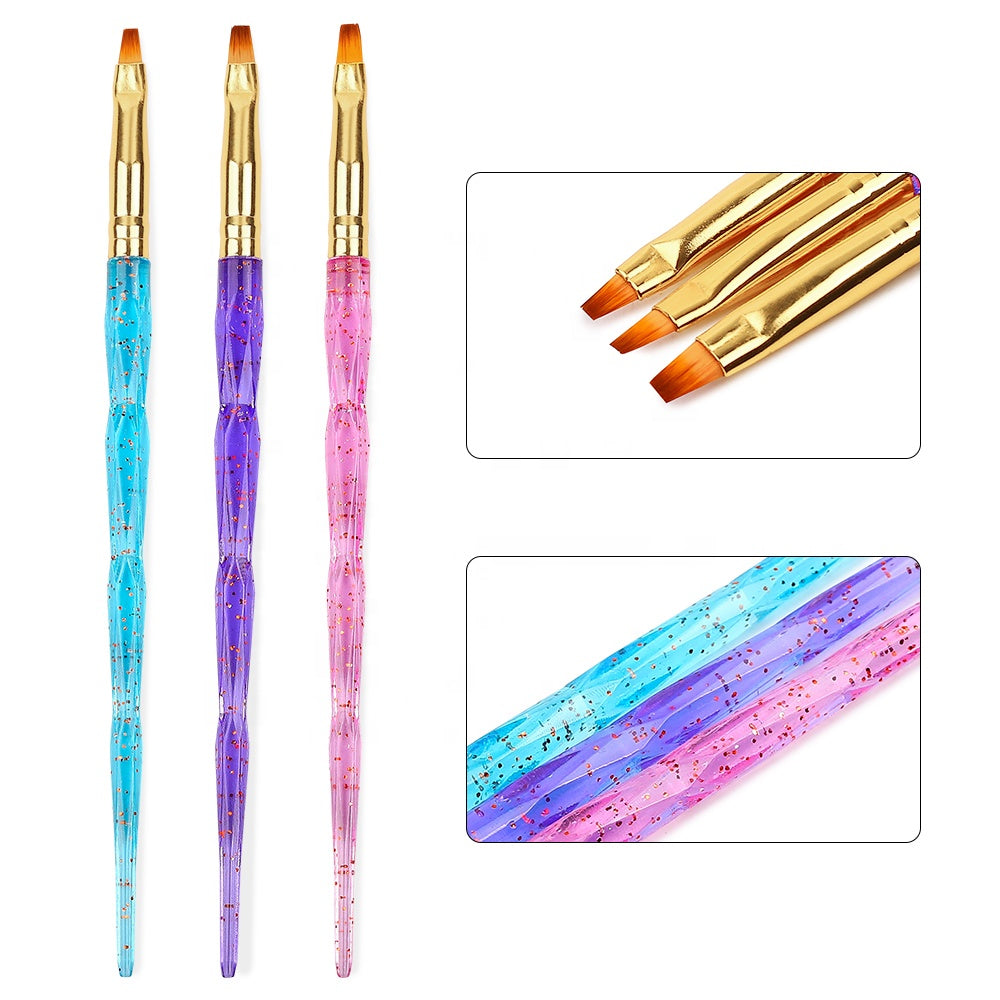 NBR007  ForLife 3Pcs/Set Flat French Acrylic UV Gel Extension Builder Painting Nail Art Drawing Brush Pen Manicure Tools