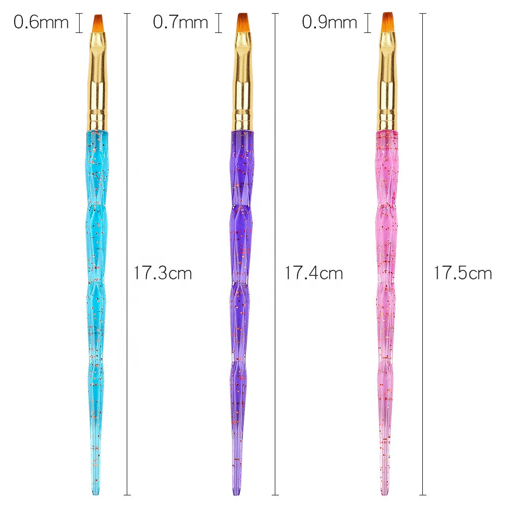 NBR007  ForLife 3Pcs/Set Flat French Acrylic UV Gel Extension Builder Painting Nail Art Drawing Brush Pen Manicure Tools