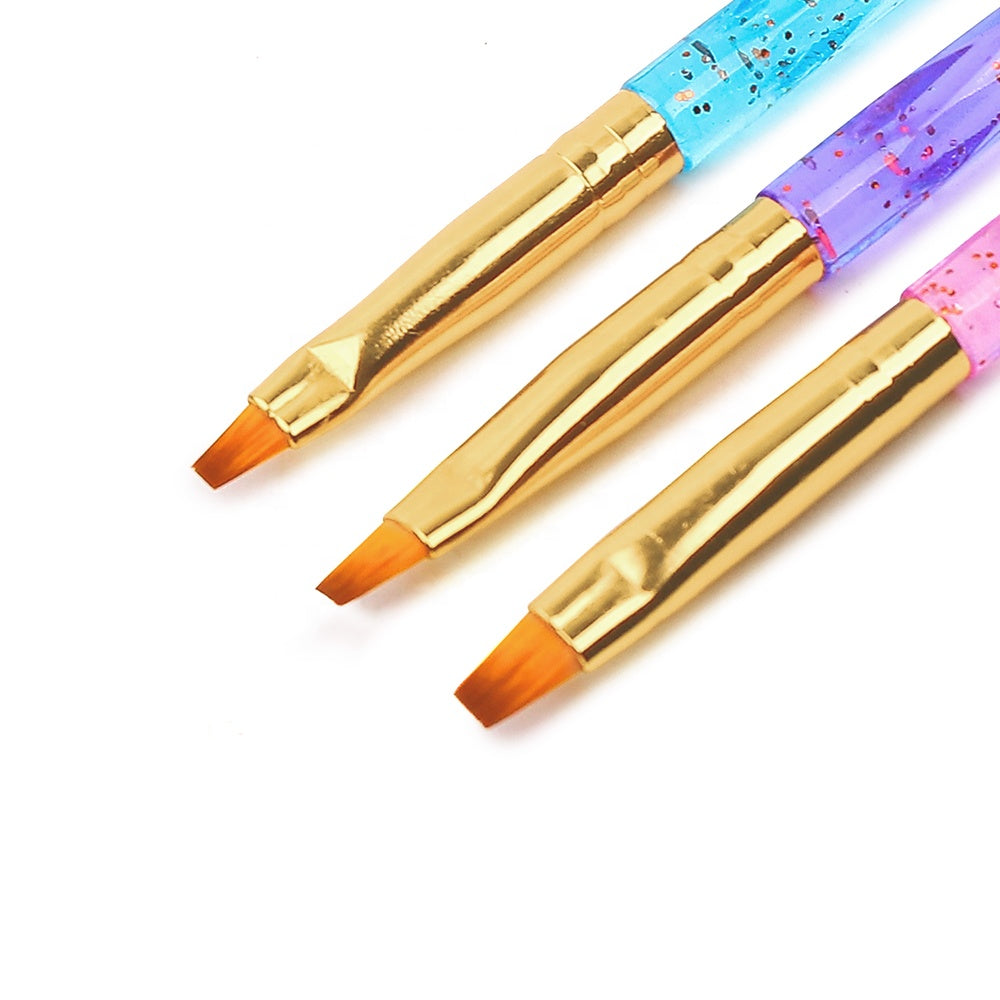 NBR007  ForLife 3Pcs/Set Flat French Acrylic UV Gel Extension Builder Painting Nail Art Drawing Brush Pen Manicure Tools