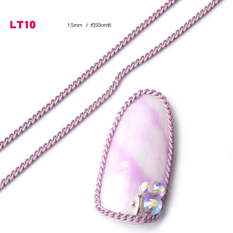 NDE029  ForLife 12 Types Colorful Thin Metal Chains 3d Nail Art Decorations Charm Nail Jewelry DIY Nail Decoration