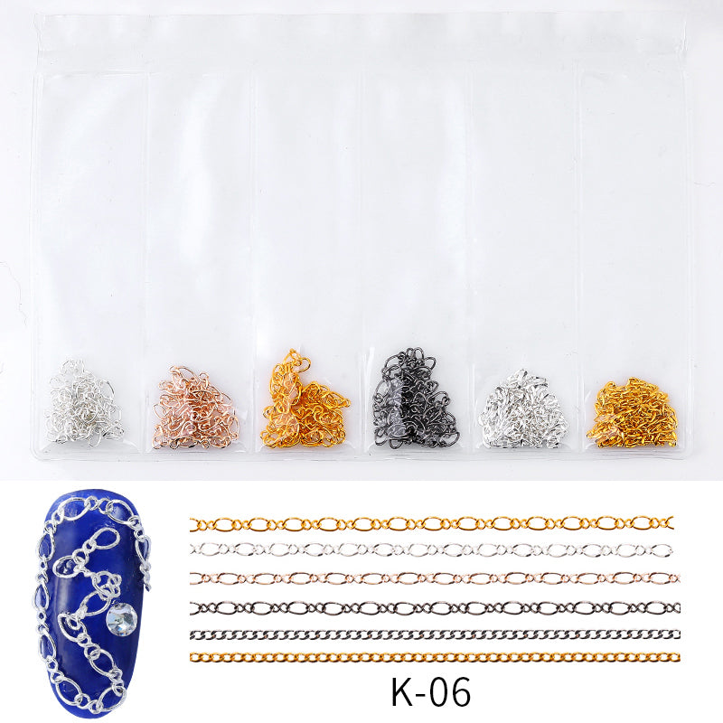 NDE003  ForLife Gold Silver Punk Metal Nail Art Chain DIY Steel Ball Decorations Pearl 3D Nail Jewelry Accessories