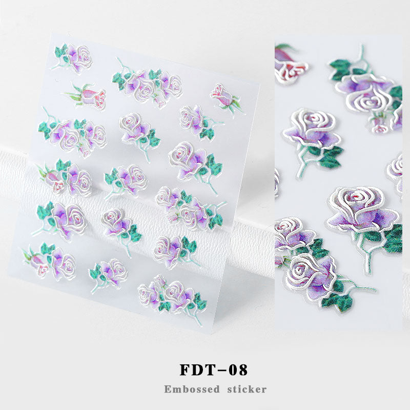 NS5D012   ForLife 2019 New Design 5D Embossed Charm Flowers Nail Art Stickers Decorations
