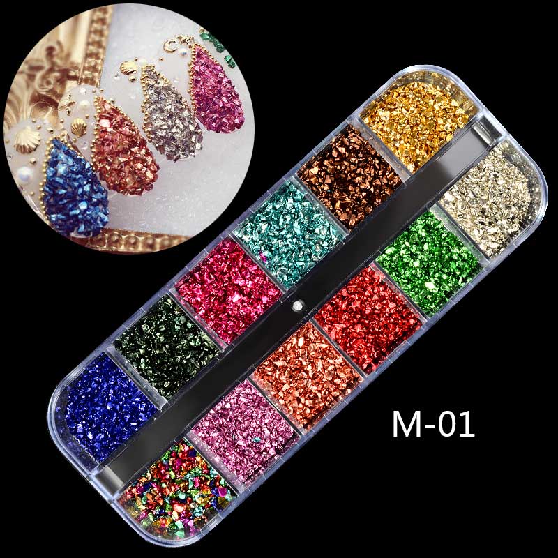 NRS013  ForLife 12 Grids Nail Art Alloy Metal Resin 3d Charms Decorations Rhinestones Glitter Nail Jewelry Manicure Accessories