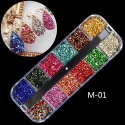 NRS013  ForLife 12 Grids Nail Art Alloy Metal Resin 3d Charms Decorations Rhinestones Glitter Nail Jewelry Manicure Accessories