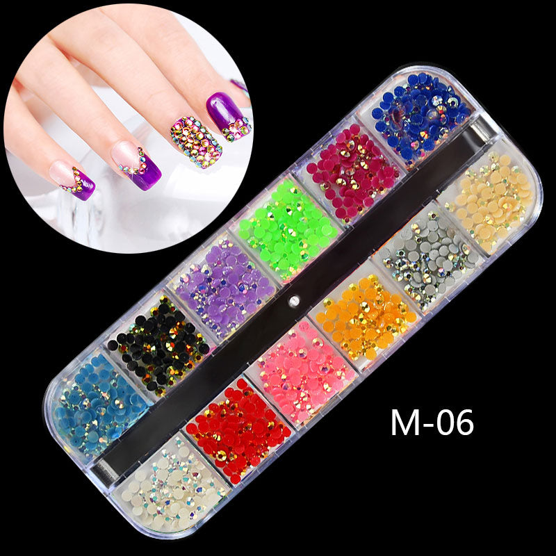 NRS013  ForLife 12 Grids Nail Art Alloy Metal Resin 3d Charms Decorations Rhinestones Glitter Nail Jewelry Manicure Accessories