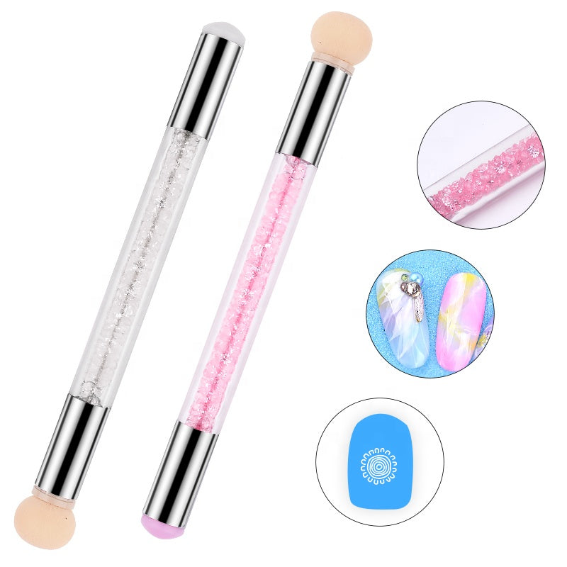 NAB025  ForLife 2 Way Silicone Stamping Gradient Sponge Rhinestone Nail Art Brush Pen Shading Stamper Manicure Tools