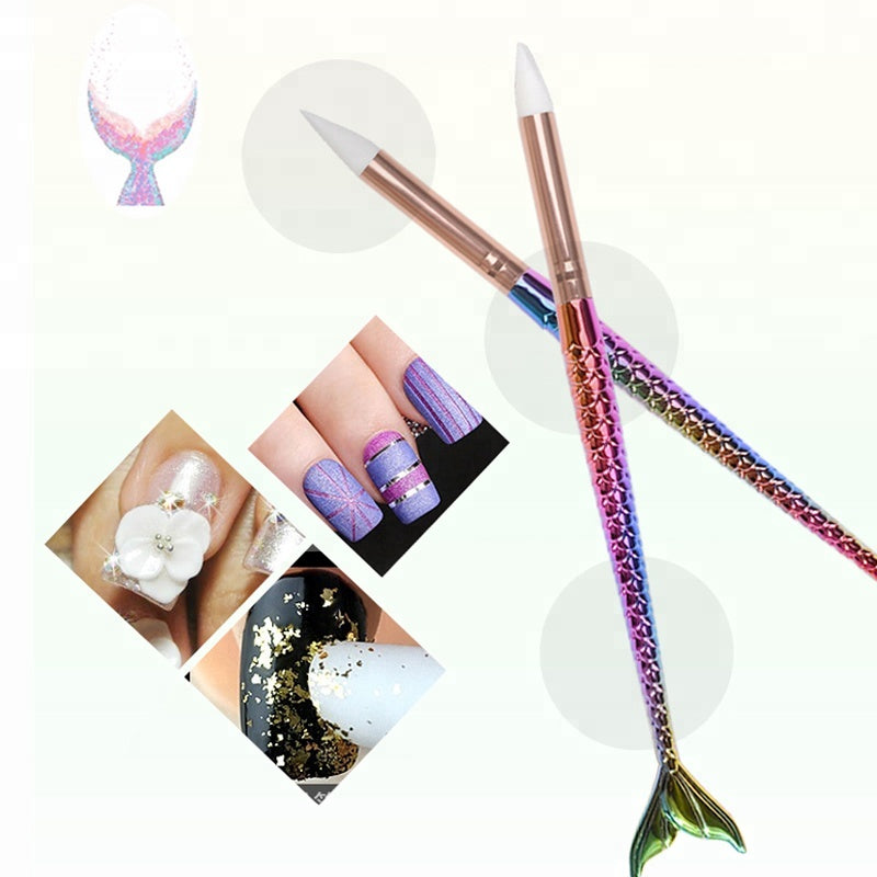 NAB018 ForLife 5 Types Mermaid Silicone Nail Art Brush Pen Carving Emboss Shaping Hollow Sculpture Manicure Tool