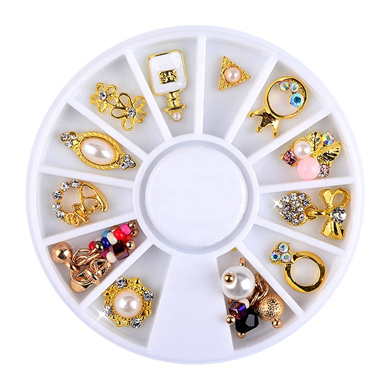 NAW025  3d Pendant Charm Pearl Alloy Nail Art Rhinestone Decoration Wheel DIY Beauty Nail Jewelry Decorations
