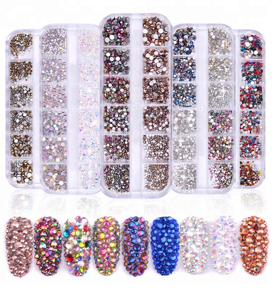 NRS002  ForLife Multi-size Flat Bottom Glass Nail Rhinestones Decorations Crystal 3d Manicure Nail Art Accessories