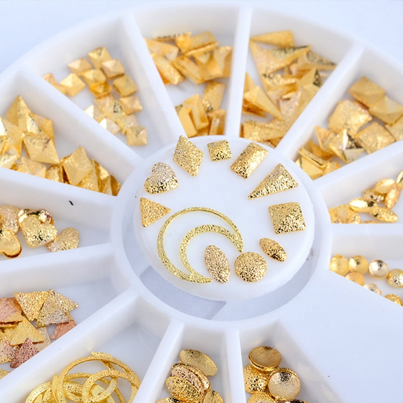 NAW032 1 Box 3D Metal Square Triangle Shaped Gold Matte Nail Art Rhinestone Studs WheelNail Decoration Accessories