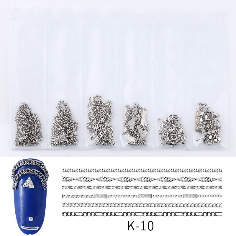 NDE003  ForLife Gold Silver Punk Metal Nail Art Chain DIY Steel Ball Decorations Pearl 3D Nail Jewelry Accessories