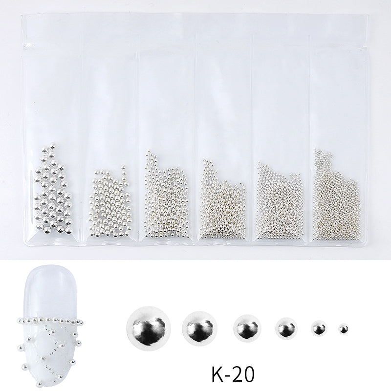 NDE003  ForLife Gold Silver Punk Metal Nail Art Chain DIY Steel Ball Decorations Pearl 3D Nail Jewelry Accessories