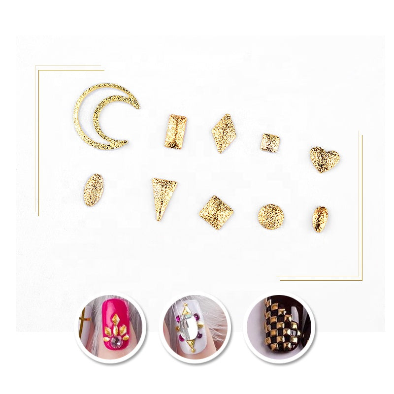 NAW032 1 Box 3D Metal Square Triangle Shaped Gold Matte Nail Art Rhinestone Studs WheelNail Decoration Accessories
