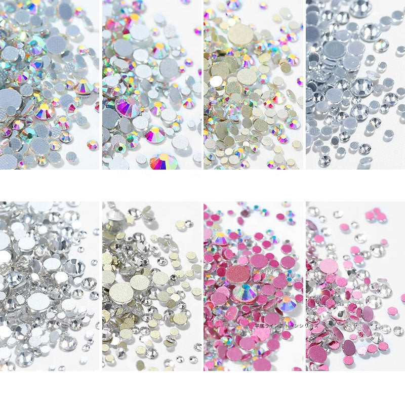 NRS005  ForLife New 8 Colors Muliti Size 1440 Pcs Mix Size AB Crystal Glass Rhinestones Nail Non Hotfix Flatbacks Nail Decorations