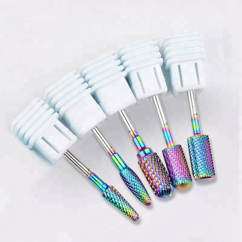 NDB025  Rainbow Tungsten Carbide Nail Drill Bit 3/32" Foot Cuticle Burr Bit For Manicure Nail Drill Accessories Gel Removal