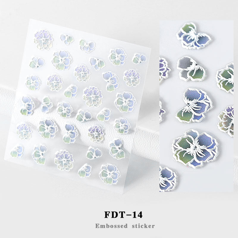 NS5D012   ForLife 2019 New Design 5D Embossed Charm Flowers Nail Art Stickers Decorations