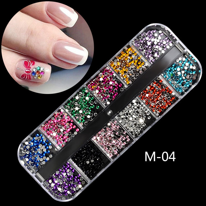 NRS013  ForLife 12 Grids Nail Art Alloy Metal Resin 3d Charms Decorations Rhinestones Glitter Nail Jewelry Manicure Accessories
