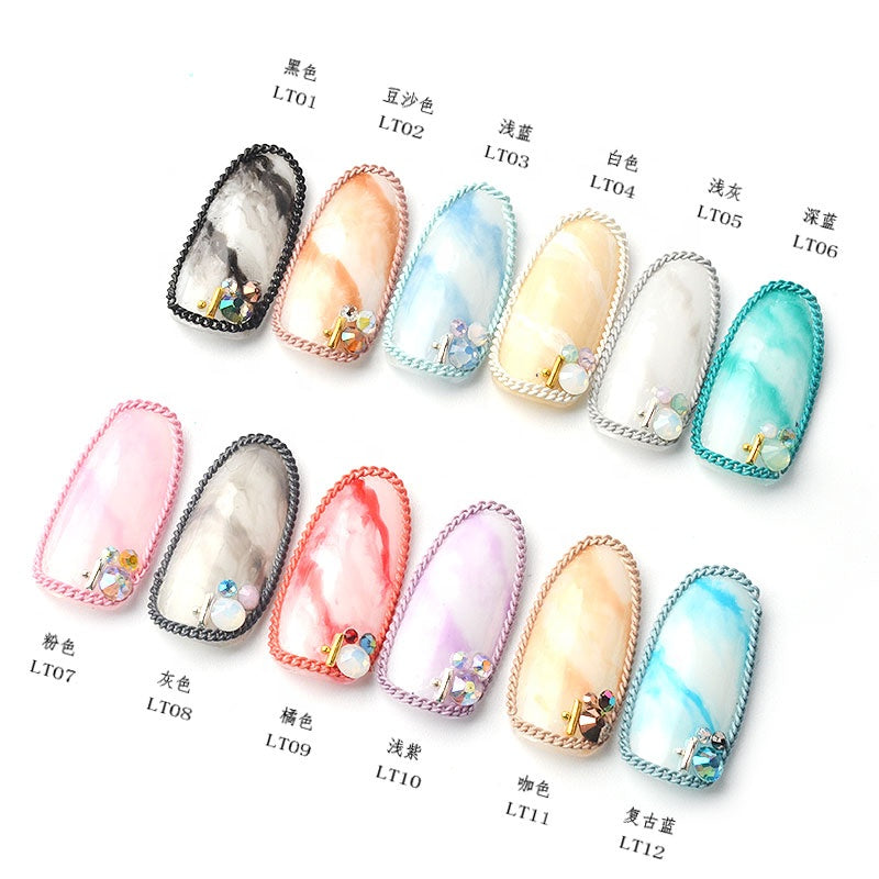 NDE029  ForLife 12 Types Colorful Thin Metal Chains 3d Nail Art Decorations Charm Nail Jewelry DIY Nail Decoration