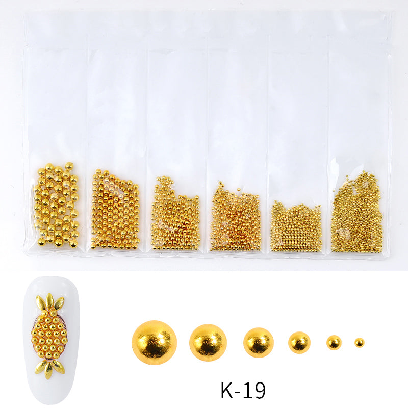 NDE003  ForLife Gold Silver Punk Metal Nail Art Chain DIY Steel Ball Decorations Pearl 3D Nail Jewelry Accessories