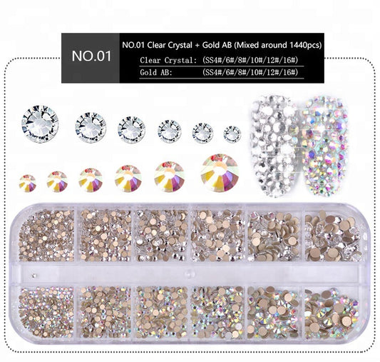 NRS002  ForLife Multi-size Flat Bottom Glass Nail Rhinestones Decorations Crystal 3d Manicure Nail Art Accessories