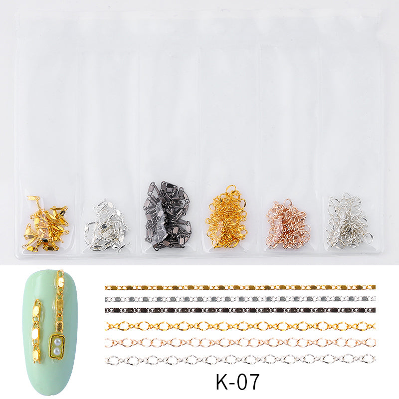 NDE003  ForLife Gold Silver Punk Metal Nail Art Chain DIY Steel Ball Decorations Pearl 3D Nail Jewelry Accessories