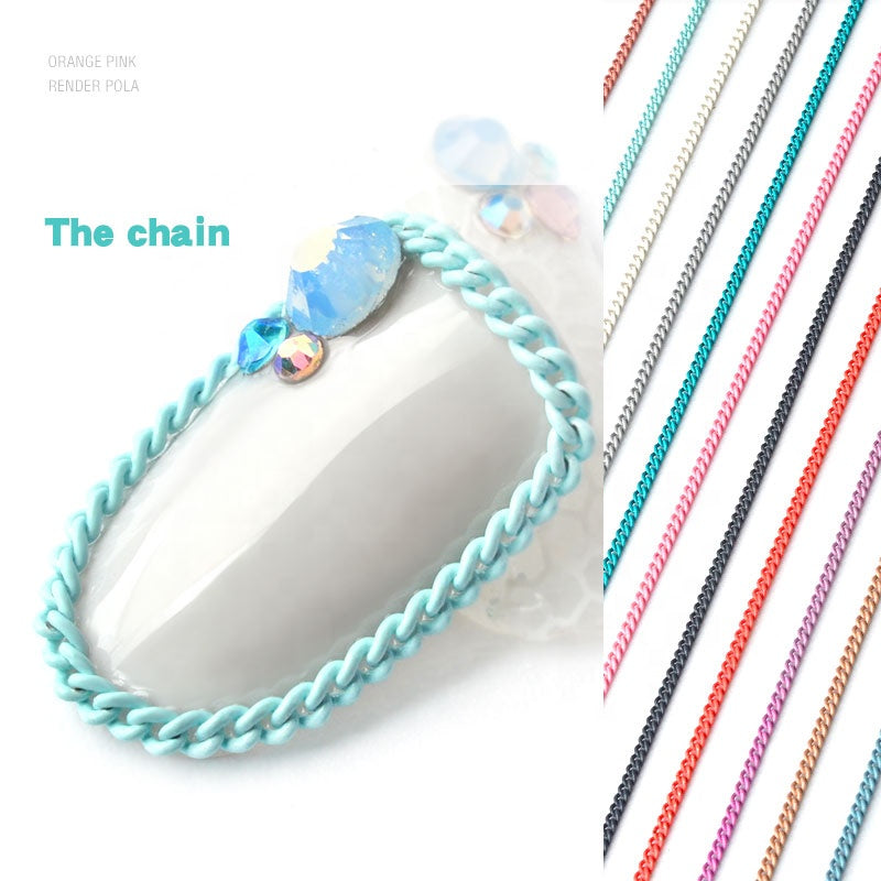 NDE029  ForLife 12 Types Colorful Thin Metal Chains 3d Nail Art Decorations Charm Nail Jewelry DIY Nail Decoration