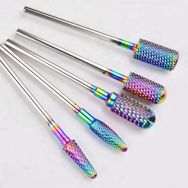 NDB025  Rainbow Tungsten Carbide Nail Drill Bit 3/32" Foot Cuticle Burr Bit For Manicure Nail Drill Accessories Gel Removal