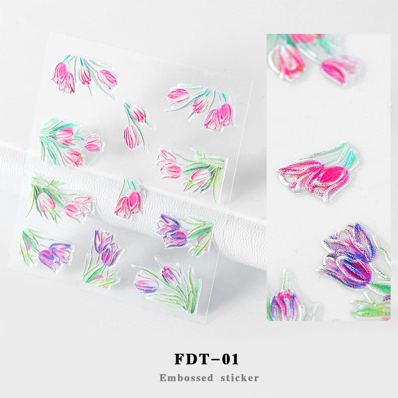 NS5D012   ForLife 2019 New Design 5D Embossed Charm Flowers Nail Art Stickers Decorations