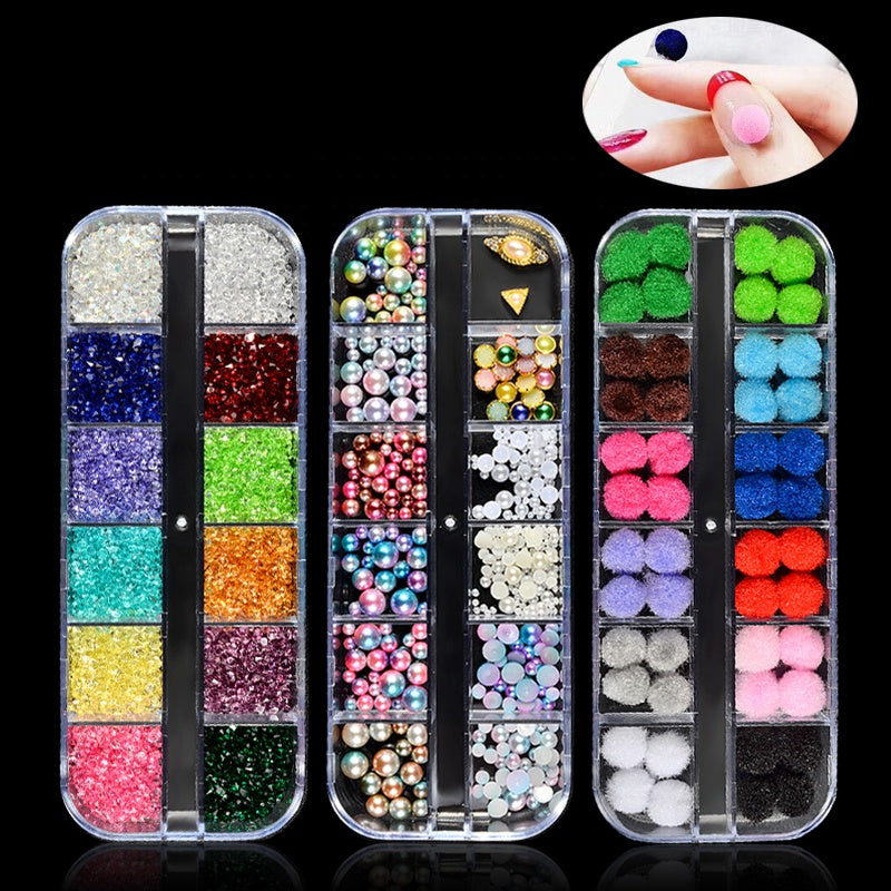 NRS013  ForLife 12 Grids Nail Art Alloy Metal Resin 3d Charms Decorations Rhinestones Glitter Nail Jewelry Manicure Accessories