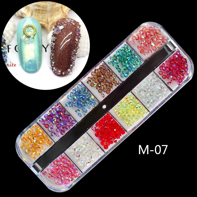 NRS013  ForLife 12 Grids Nail Art Alloy Metal Resin 3d Charms Decorations Rhinestones Glitter Nail Jewelry Manicure Accessories