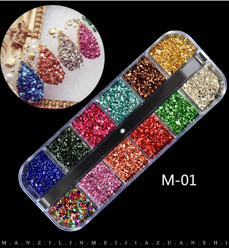 NRS013  ForLife 12 Grids Nail Art Alloy Metal Resin 3d Charms Decorations Rhinestones Glitter Nail Jewelry Manicure Accessories