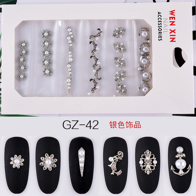 NDE013  ForLife 6 Grid Pack Flatback Nail Art Rhinestones Zircon Resin Flower Alloy Chain 2 Sections Nail Decorations tools