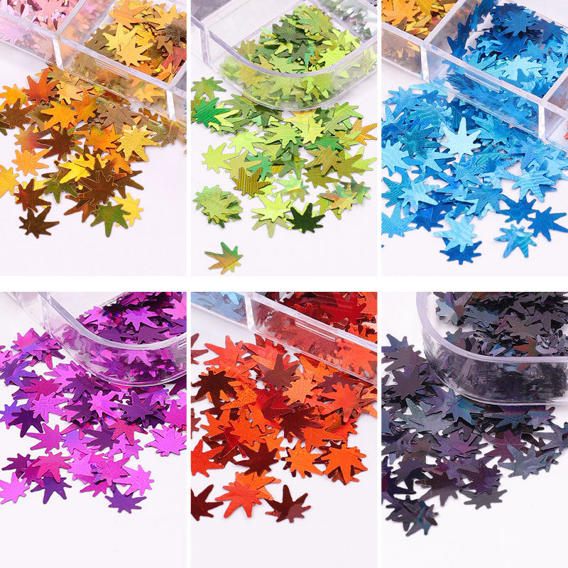 NDE031  ForLife 12 colors Maple leaf Shapes Nail Art Glitter Flakes 3D colorful Sequins Polish Color changing Manicure decoration