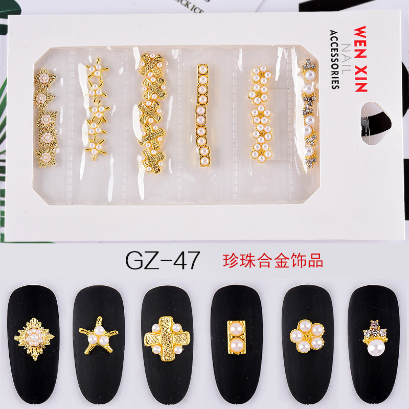 NDE013  ForLife 6 Grid Pack Flatback Nail Art Rhinestones Zircon Resin Flower Alloy Chain 2 Sections Nail Decorations tools