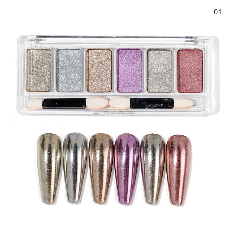 FNP035  Solid 6 Pcs/set Aurora Series Eye shadow Chrome Pigment Powder For Nail