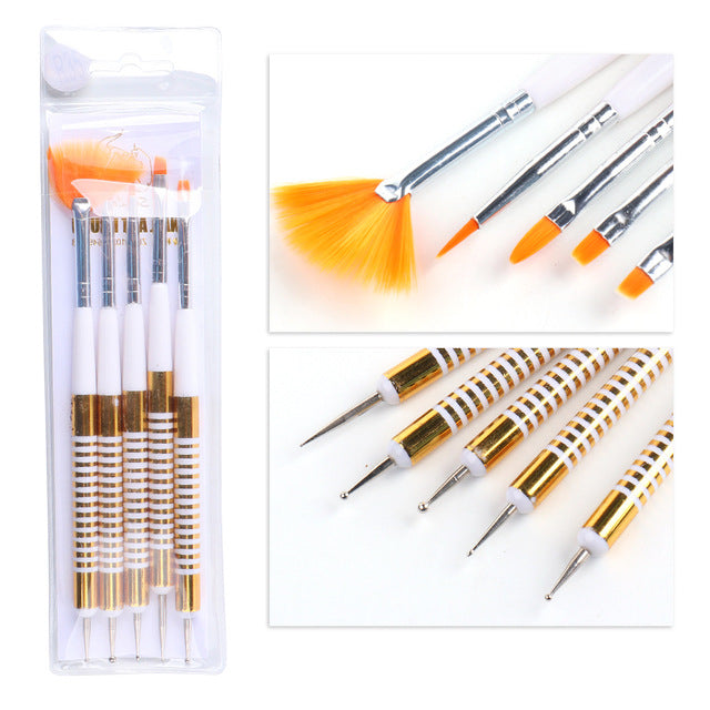 NBR044  Nail art tool brush 5pcs/pack multi-functional nail drawing line color pen carving flower painting pen