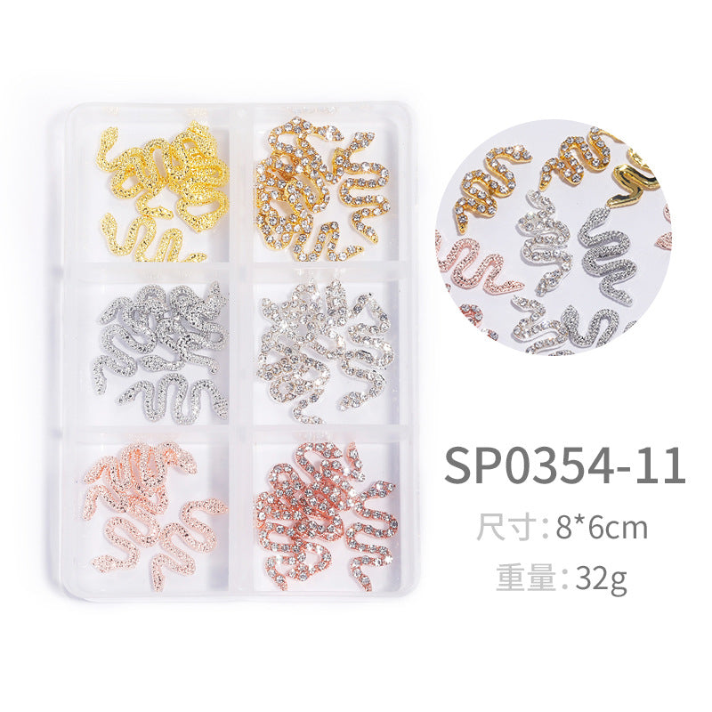 NZJ064  New Snake Planet Zircon Rhinestone Six-Grid Alloy Jewelry Wholesale 2022 New Nail Art Alloy Jewelry Vintage big drill pile drill