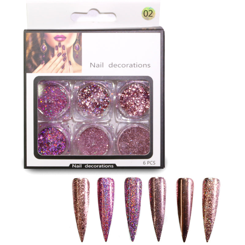 FNP036  6 Color Laser Nail Powder Green Purple Nail Acrylic Powder Blue Powder Set