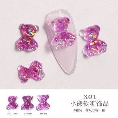 NDE040  ForLife Nail art diamond decoration bear three-dimensional light crystal gel magic color candy bear jewelry nail decoration