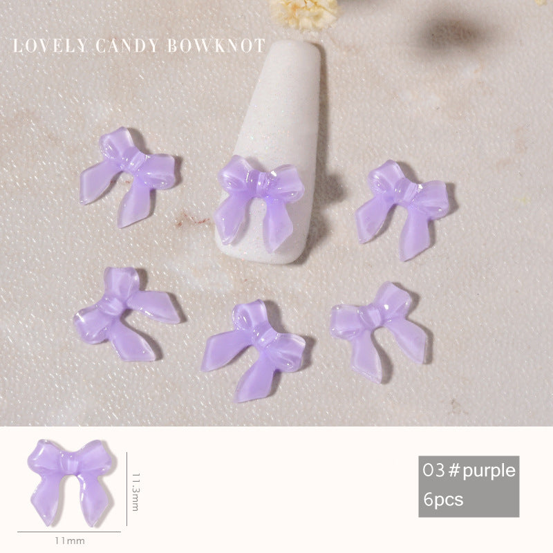 NDE044  ForLife new 6-piece nail art candy color soft bow ornaments bendable nail art diamonds nail jewelry accessories