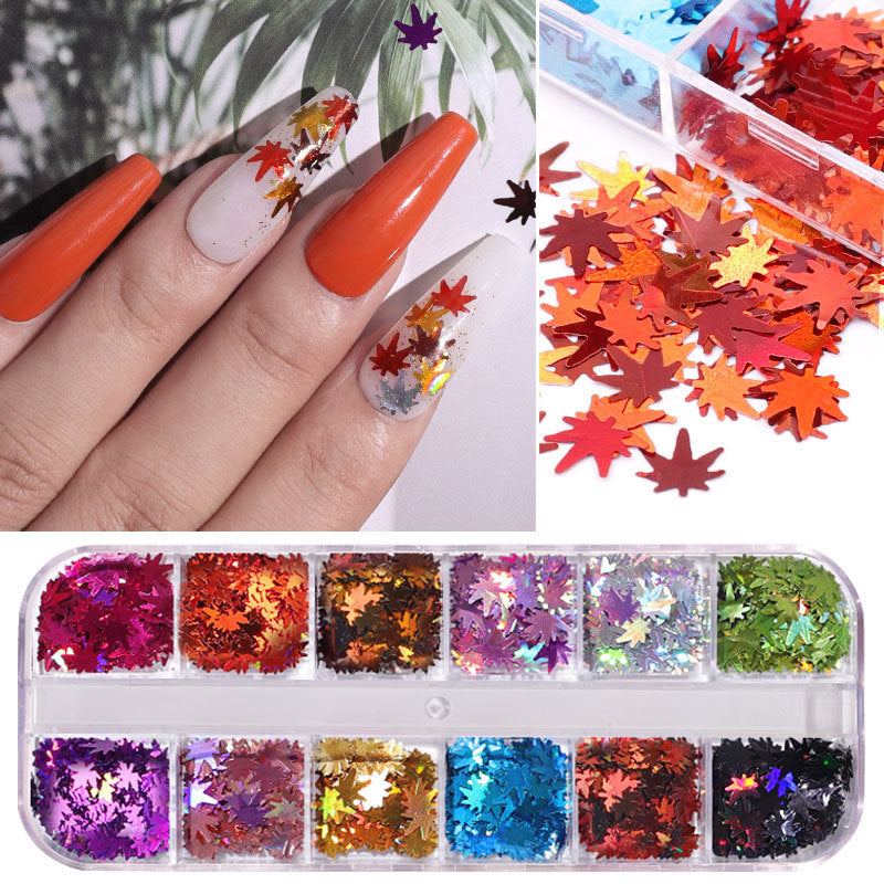 NDE031  ForLife 12 colors Maple leaf Shapes Nail Art Glitter Flakes 3D colorful Sequins Polish Color changing Manicure decoration