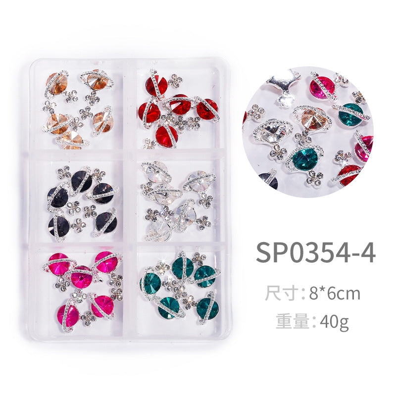 NZJ064  New Snake Planet Zircon Rhinestone Six-Grid Alloy Jewelry Wholesale 2022 New Nail Art Alloy Jewelry Vintage big drill pile drill