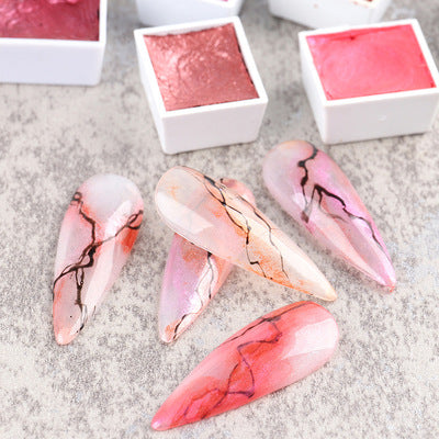 FNP042  Blooming Ink Watercolor Solid Pearlescent Powder Painting Marble Magic Chrome Glitter DIY Nail Art Tool