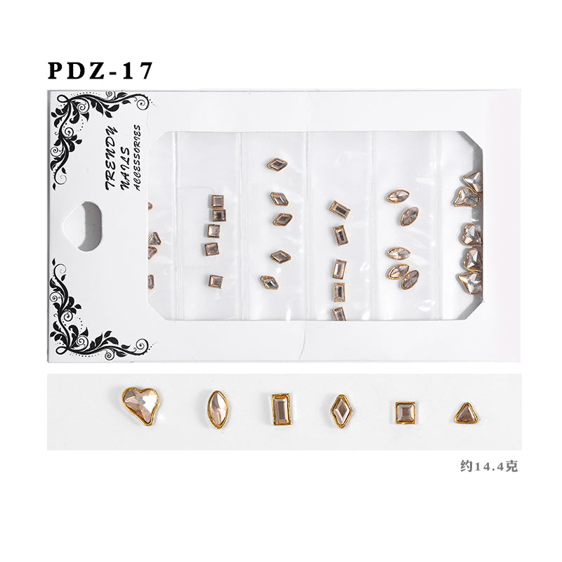 NDE008  ForLife 6 Grid Pack Flatback Nail Art Crystal Rhinestones Decorations 3d Alloy Retro Nail Accessories
