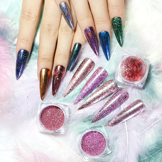 FNP036  6 Color Laser Nail Powder Green Purple Nail Acrylic Powder Blue Powder Set