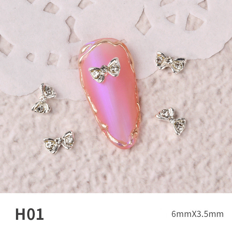 NZJ060 new Bowknot Nail Jewelry Shiny Japanese Alloy Rhinestone Nail Jewelry Pearl Diamond Jewelry