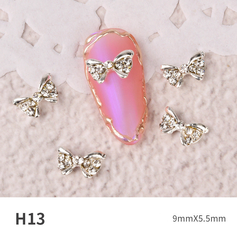 NZJ060 new Bowknot Nail Jewelry Shiny Japanese Alloy Rhinestone Nail Jewelry Pearl Diamond Jewelry